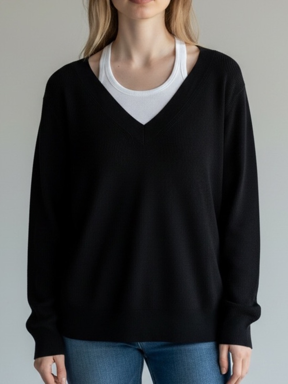 T By Alexander Wang Sz XL Black Sweater Off The Shoulder W/ Tank Merino Designer